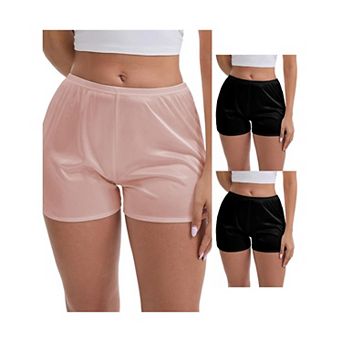 3 Packs Women's Side Slits Ice Silk Knickers Loose Fit Mid-Waisted Full Coverage Solid Slip Shorts
