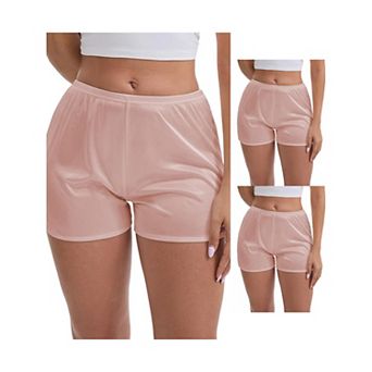 3 Packs Women's Side Slits Ice Silk Knickers Loose Fit Mid-Waisted Full Coverage Solid Slip Shorts