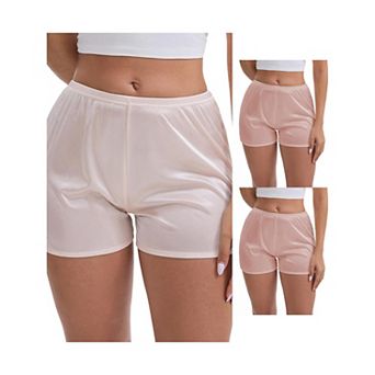 3 Packs Women's Side Slits Ice Silk Knickers Loose Fit Mid-Waisted Full Coverage Solid Slip Shorts