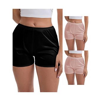 3 Packs Women's Side Slits Ice Silk Knickers Loose Fit Mid-Waisted Full Coverage Solid Slip Shorts