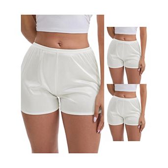 3 Packs Women's Side Slits Ice Silk Knickers Loose Fit Mid-Waisted Full Coverage Solid Slip Shorts