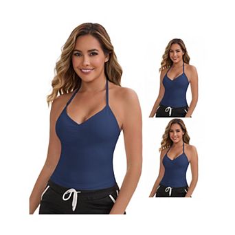 3 Packs Women's Halter Neck Wireless Padded Tank Top Adjustable Straps Cropped Sport Camisoles