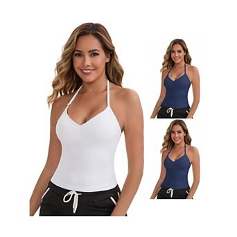 3 Packs Women's Halter Neck Wireless Padded Tank Top Adjustable Straps Cropped Sport Camisoles