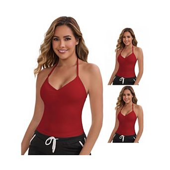 3 Packs Women's Halter Neck Wireless Padded Tank Top Adjustable Straps Cropped Sport Camisoles