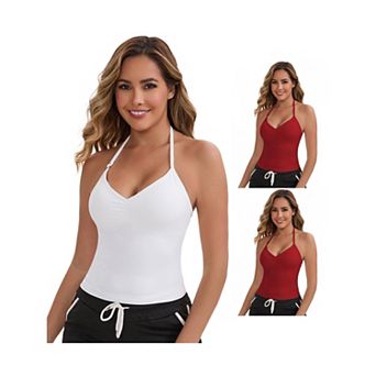 3 Packs Women's Halter Neck Wireless Padded Tank Top Adjustable Straps Cropped Sport Camisoles