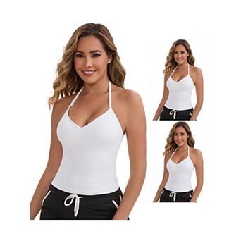 3 Packs Women's Halter Neck Wireless Padded Tank Top Adjustable Straps Cropped Sport Camisoles