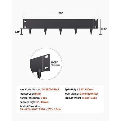 Steel Landscape Edging with Gloves, 5 Packs 39x5in Rust-Resistant Edging Border