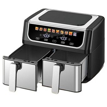 Dual Basket Air Fryer with Independent Temp Control, Sync Mode & 10 Presets, Shake Reminder