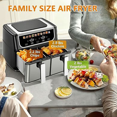 Dual Basket Air Fryer with Independent Temp Control, Sync Mode & 10 Presets, Shake Reminder