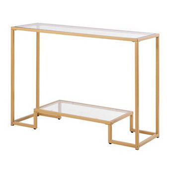 2 tier Glass Console Table with Metal Frame and Storage Shelves