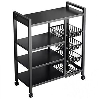 4 tier Metal Kitchen Storage Rack with Baskets and Casters