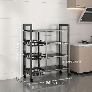 4-Tier Metal Kitchen Storage Rack with Baskets and Casters