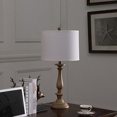 Coastal Wood Effect Polyresin Table Lamp with Drum Shade