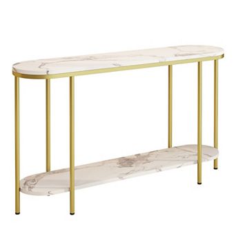Modern 2 tier Oval Console Table with Open Shelf Storage