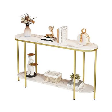 Modern 2-Tier Oval Console Table with Open Shelf Storage