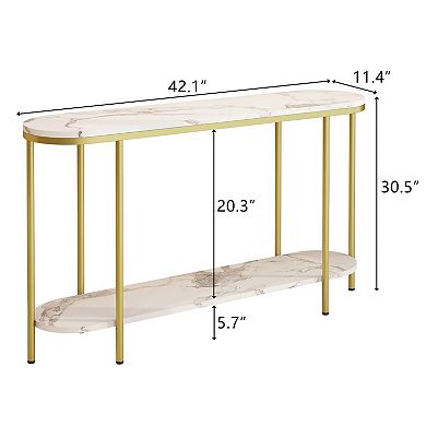 Modern 2-Tier Oval Console Table with Open Shelf Storage