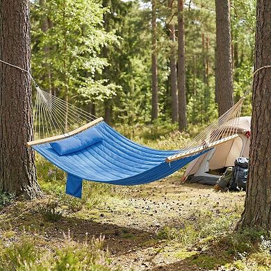 2-Person Outdoor Hammock with Pillow, Quilted Pad, Spreader Bars