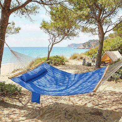 2-Person Outdoor Hammock with Pillow, Quilted Pad, Spreader Bars