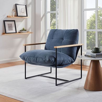 Modern Accent Chair with Removable Cushion and Wood Armrests