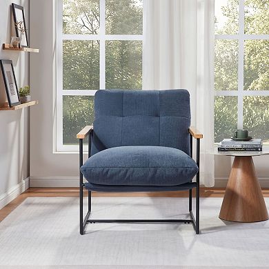 Modern Accent Chair with Removable Cushion and Wood Armrests