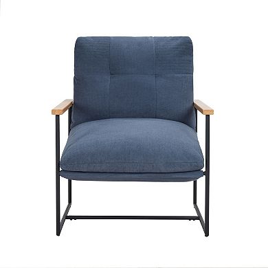 Modern Accent Chair with Removable Cushion and Wood Armrests