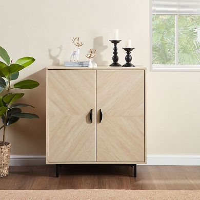 Modern Wood Grain Storage Cabinet with Doors and Adjustable Shelf