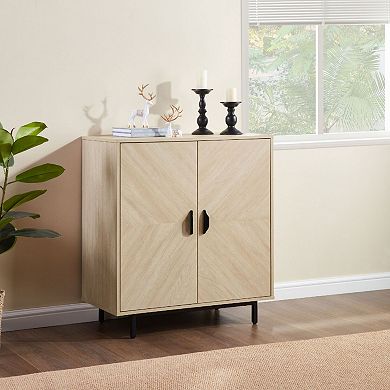 Modern Wood Grain Storage Cabinet with Doors and Adjustable Shelf