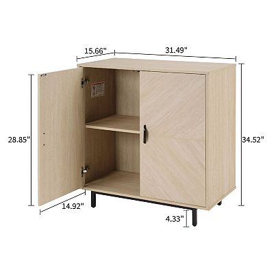 Modern Wood Grain Storage Cabinet with Doors and Adjustable Shelf