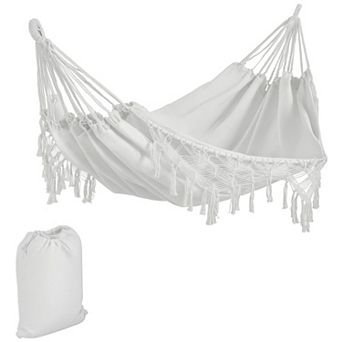 Boho Macrame Tassel Fringe Hammock with Carry Bag for Indoor, Outdoor Use