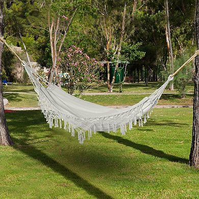 Boho Macrame Tassel Fringe Hammock with Carry Bag for Indoor, Outdoor Use