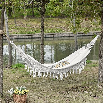 Boho Macrame Tassel Fringe Hammock with Carry Bag for Indoor, Outdoor Use