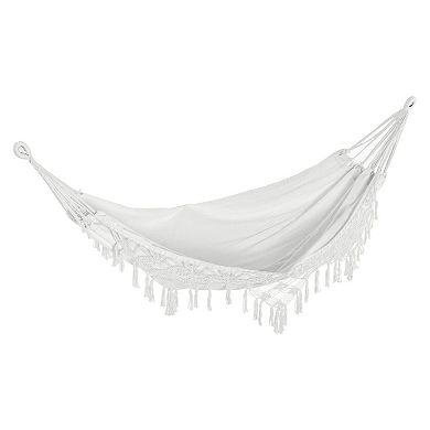 Boho Macrame Tassel Fringe Hammock with Carry Bag for Indoor, Outdoor Use