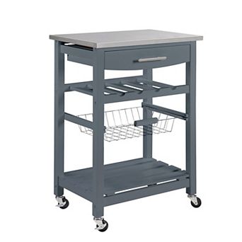 Mobile Kitchen Island Cart with Drawer & Wire Basket Storage