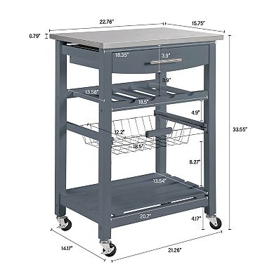 Mobile Kitchen Island Cart with Drawer & Wire Basket Storage
