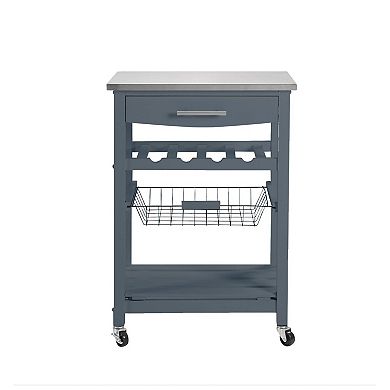 Mobile Kitchen Island Cart with Drawer & Wire Basket Storage