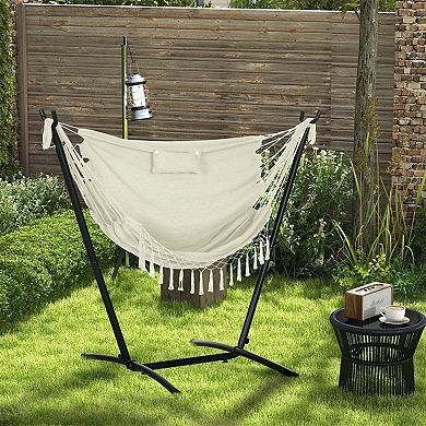 Outdoor Hammock Chair with Stand, Headrest, Side Pocket