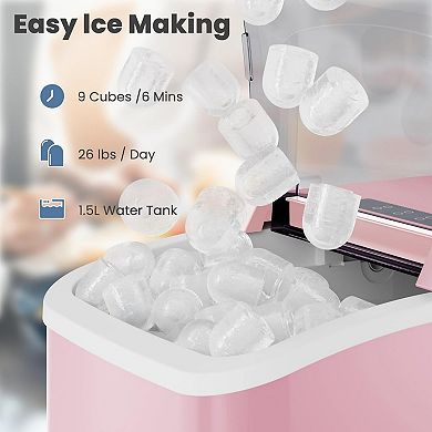 Portable Countertop Ice Maker, 26lb/24H, 9 Cubes in 6 Mins, Self-Cleaning
