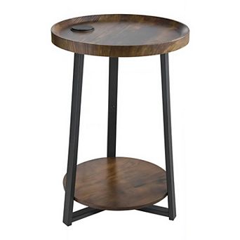 Round 2 tier End Table with USB & AC Outlet and Open Storage