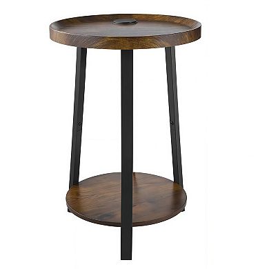 Round 2-Tier End Table with USB & AC Outlet and Open Storage
