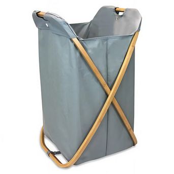 Folding Bamboo X-Frame Laundry Hamper with Removable Bag