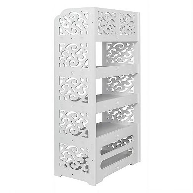5-Tier Decorative Wood-Plastic Shoe Rack Storage Shelf