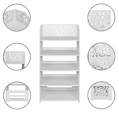5-Tier Decorative Wood-Plastic Shoe Rack Storage Shelf