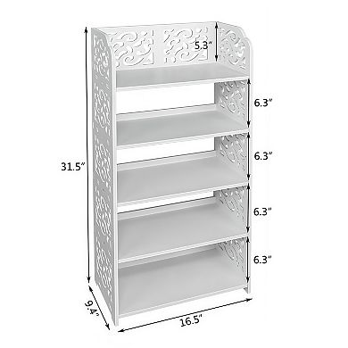 5-Tier Decorative Wood-Plastic Shoe Rack Storage Shelf