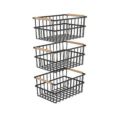 Metal Wire Organizer Bin Baskets with Handles, Set of 3