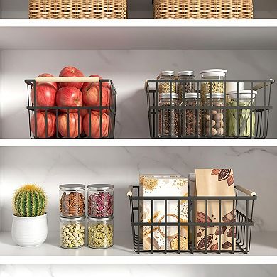 Metal Wire Organizer Bin Baskets with Handles, Set of 3