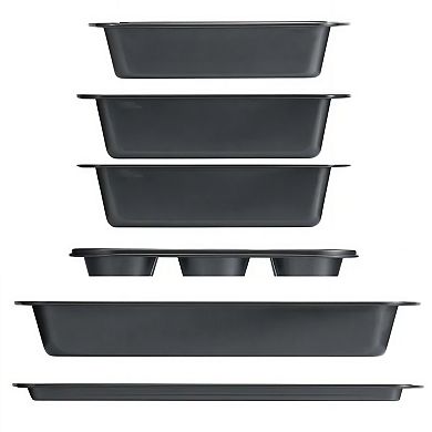 6-Piece Nonstick Carbon Steel Bakeware Set with Muffin, Loaf and Cookie Pans