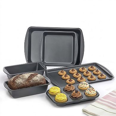 6-Piece Nonstick Carbon Steel Bakeware Set with Muffin, Loaf and Cookie Pans