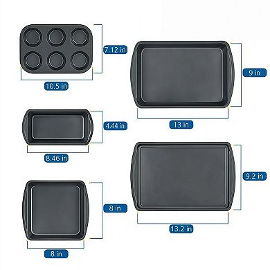 6-Piece Nonstick Carbon Steel Bakeware Set with Muffin, Loaf and Cookie Pans