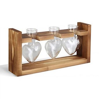 Heart-Shaped Glass Plant Propagation Station with Wooden Stand