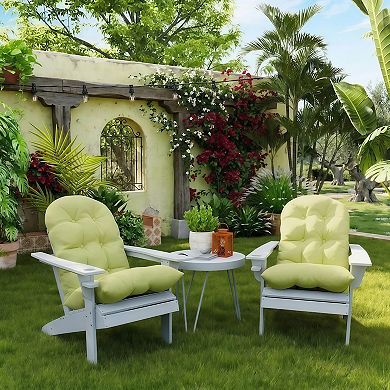 Set of 2 Tufted High Back Outdoor Chair Cushions with Ties